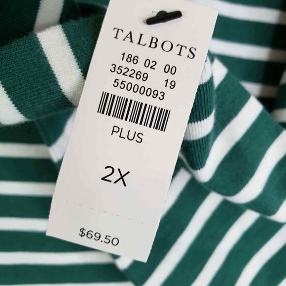 Talbots Shirt Women’s Plus Size 2X Striped Green Christmas Candy Cane New - Picture 9 of 10